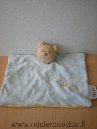 Doudou Ours Amtoys Bleu motif lune nuage dessus, jaune dessous 