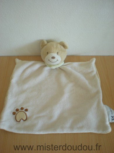 Doudou Ours Amtoys Rose beige motif patte beige foulard vert 