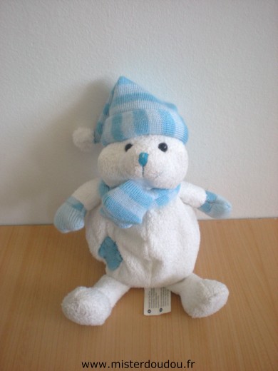 Doudou Ours Animal alley Blanc bonnet bleu 