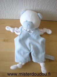 Doudou Ours Anna club plush Blanc salopette bleue Semi plat