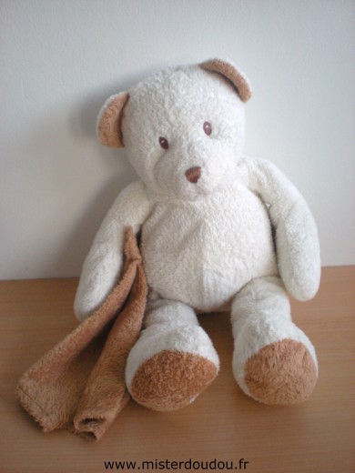 Doudou Ours Anna club plush Ecru mouchoir marron 