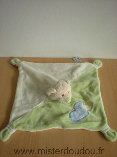 Doudou Ours Anna club plush Vert ecru coeur bleu coeur jaune 