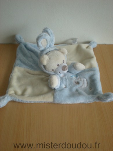 Doudou Ours Auchan Bleu blanc deguise en lapin 