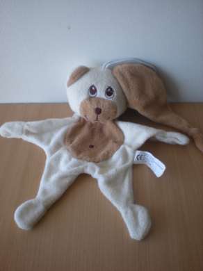 Doudou Ours Auchan Ecru marron bonnet marron tissus éponge 