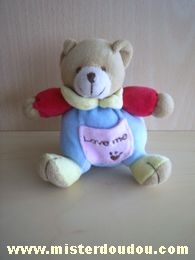 Doudou Ours Auchan Rouge bleu jaune poche rose 