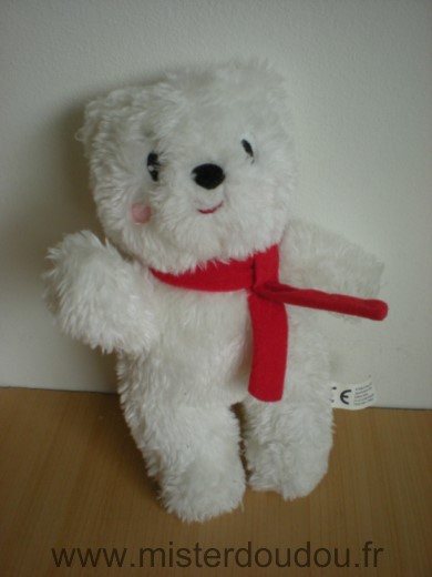 Doudou Ours Auzou Mika peluche blanc echarpe rouge 