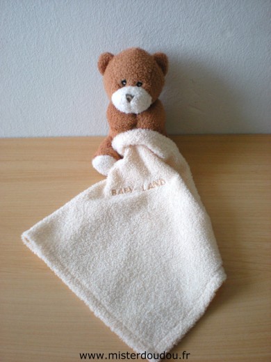 Doudou Ours Baby land Marron mouchoir beige 