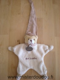 Doudou Ours Baby nat Beige bonnet vichy marron brodé Mini doudou