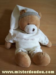 Doudou Ours Baby nat Beige écru col vichy beige Ecrit baby nat sur le ventre