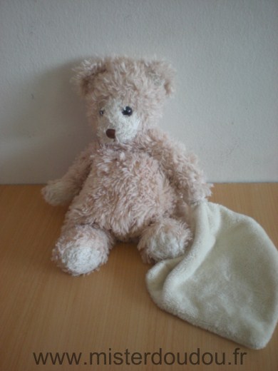 Doudou Ours Baby nat Beige mouchoir écru 