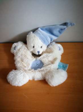 Doudou Ours Baby nat Blanc ecru bleu 