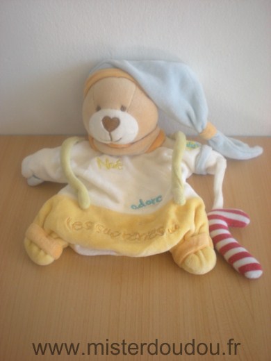Doudou Ours Baby nat Blanc jaune noé adore les sucreries 