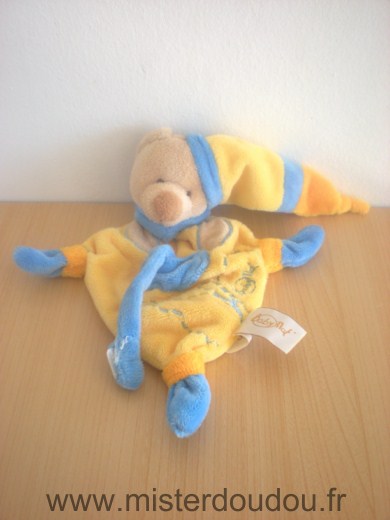 Doudou Ours Baby nat Bleu jaune 