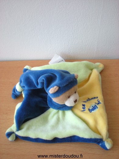 Doudou Ours Baby nat Bleu jaune vert 