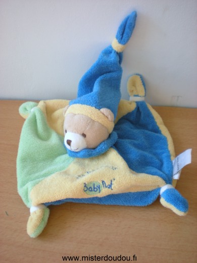 Doudou Ours Baby nat Bleu jaune vert 