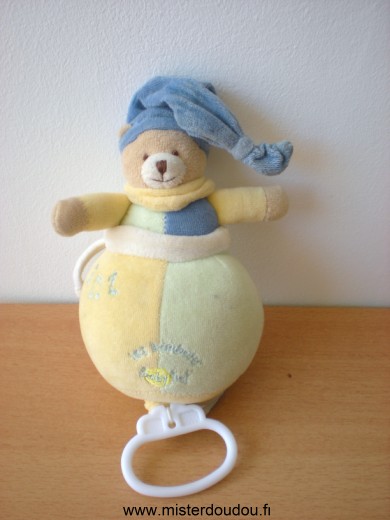 Doudou Ours Baby nat Bleu jaune vert 