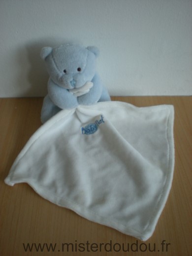 Doudou Ours Baby nat Bleu mouchoir blanc 