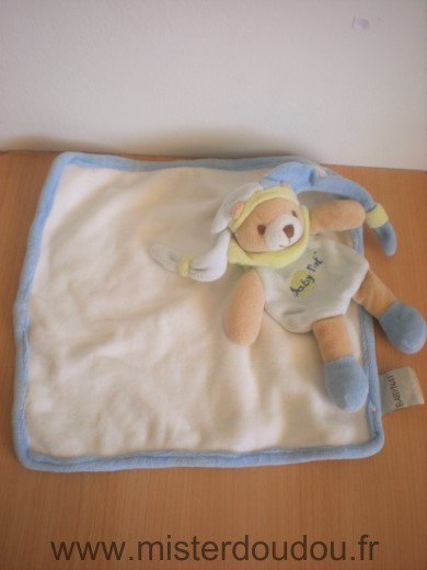 Doudou Ours Baby nat Bleu mouchoir blanc bleu 