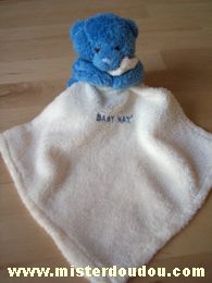 Doudou Ours Baby nat Bleu mouchoir écru 