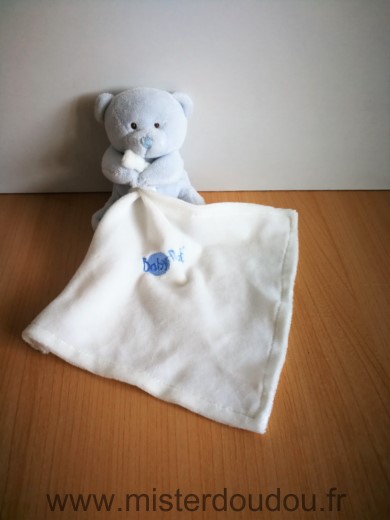 Doudou Ours Baby nat Bleu mouchoir ecru 