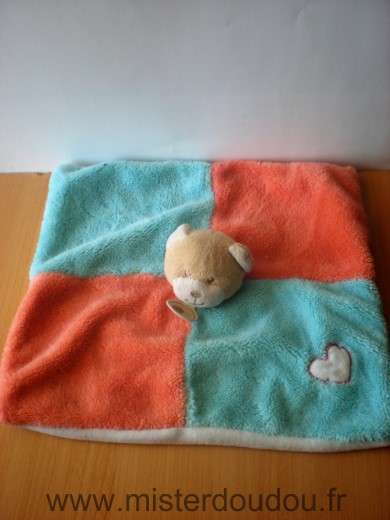 Doudou Ours Baby nat Bleu orange coeur 