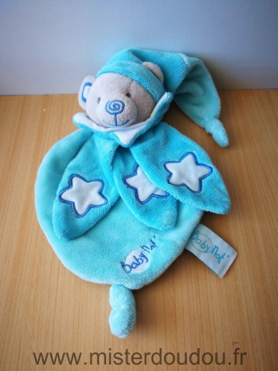 Doudou Ours Baby nat Bleu turquoise etoiles luminescent 