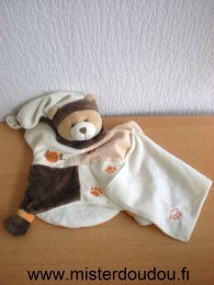 Doudou Ours Baby nat Ecru marron beige mouchoir ecru 