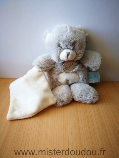 Doudou Ours Baby nat Gris mouchoir ecru 