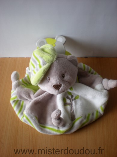 Doudou Ours Baby nat Gris vert blanc casquette 