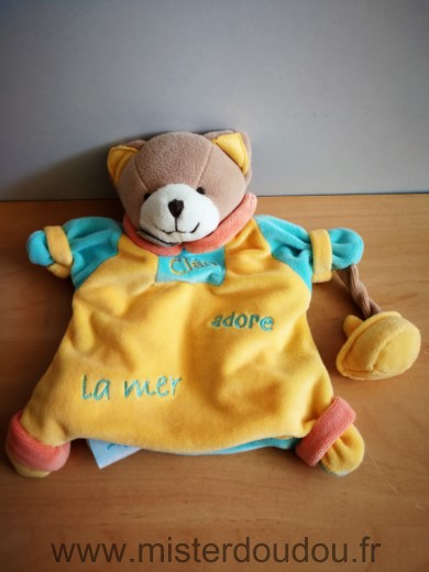 Doudou Ours Baby nat Jaune bleu cleo adore la mer 