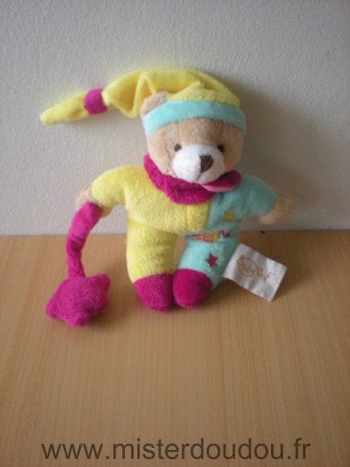 Doudou Ours Baby nat Jaune bleue fushia 