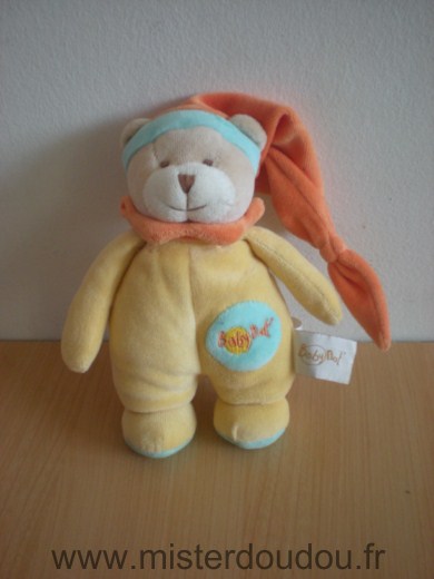 Doudou Ours Baby nat Jaune bonnet orange 