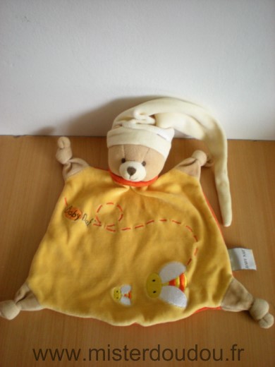 Doudou Ours Baby nat Jaune orange bonnet blanc abeille miel jules 