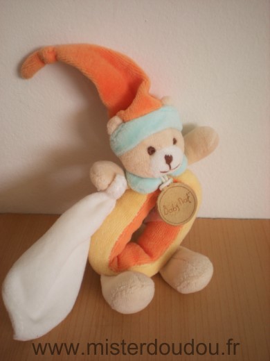 Doudou Ours Baby nat Jaune orange mouchoir blanc 