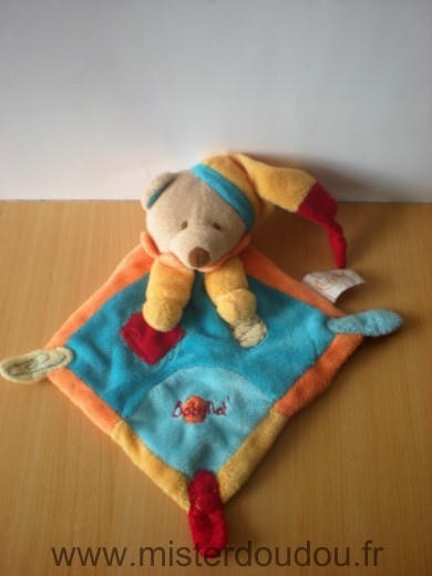 Doudou Ours Baby nat Losange bleu orange jaune rouge 