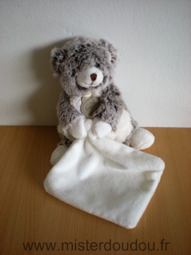 Doudou Ours Baby nat Marron blanc mouchoir blanc 