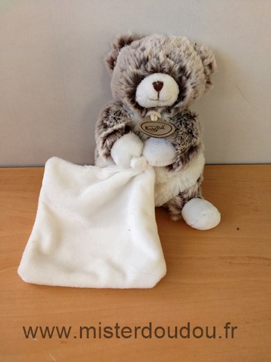 Doudou Ours Baby nat Marron chine blanc mouchoir blanc 