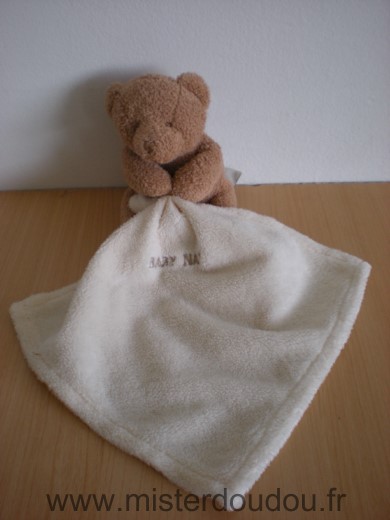 Doudou Ours Baby nat Marron mouchoir ecru 