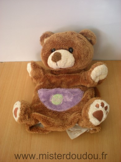 Doudou Ours Baby nat Marron poche mauve 