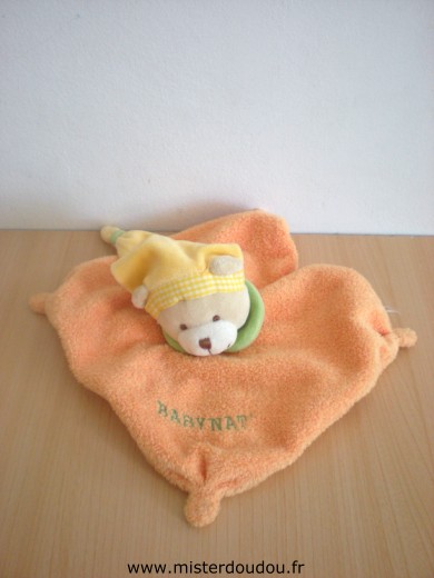Doudou Ours Baby nat Orange bonnet jaune 