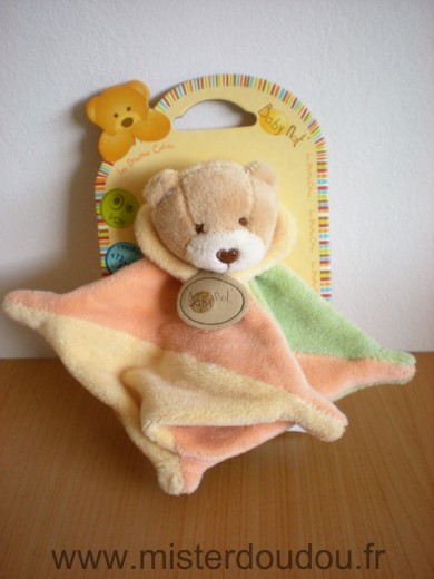 Doudou Ours Baby nat Orange jaune vert 