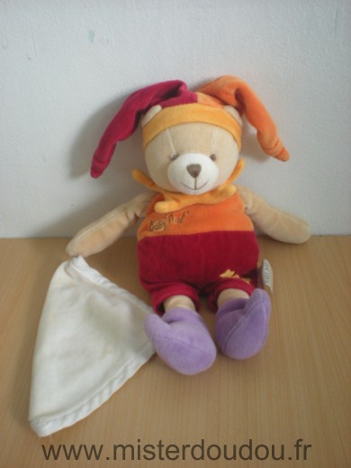 Doudou Ours Baby nat Orange rouge mouchoir 