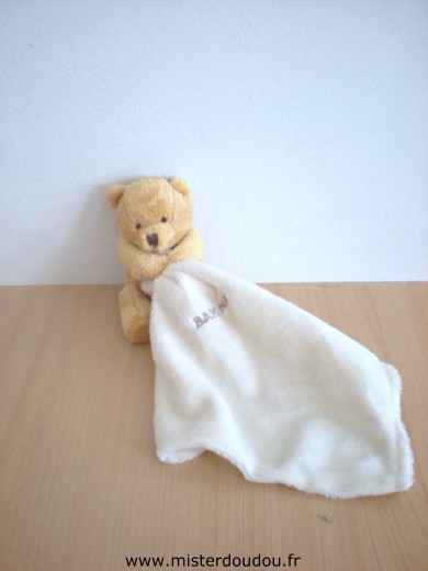 Doudou Ours Baby nat Ours beige mouchoir ecru 