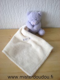 Doudou Ours Baby nat Ours mauve mouchoir ecru 