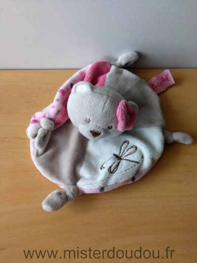 Doudou Ours Baby nat Rose  blanc gris libellule 