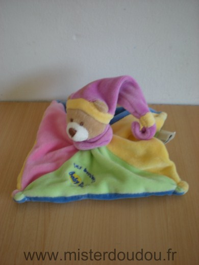 Doudou Ours Baby nat Rose bleu jaune vert 