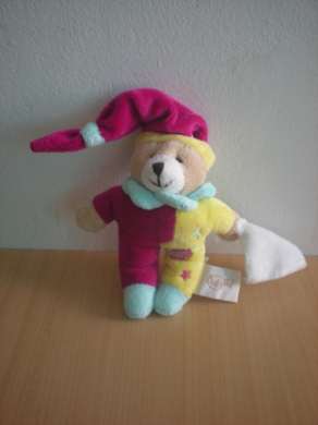 Doudou Ours Baby nat Rose jaune bleu mouchoir blanc 