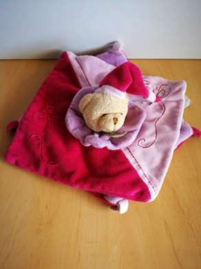 Doudou Ours Baby nat Rose mauve fushia 