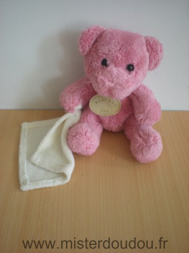 Doudou Ours Baby nat Rose mouchoir blanc 