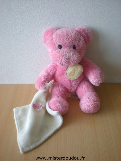 Doudou Ours Baby nat Rose mouchoir écru 